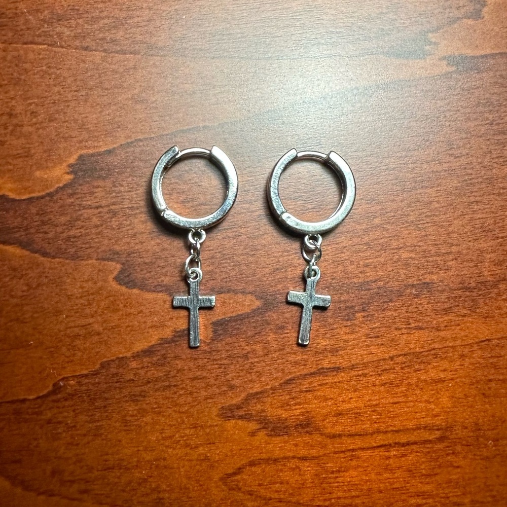 Silver Dangle Cross Earrings